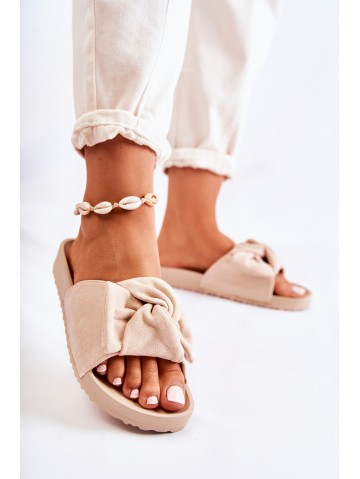 Classic Suede Slippers With A Bow Beige Hayle 2