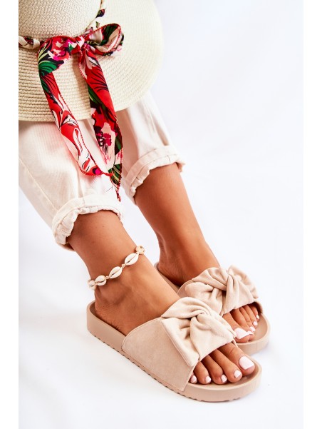 Classic Suede Slippers With A Bow Beige Hayle