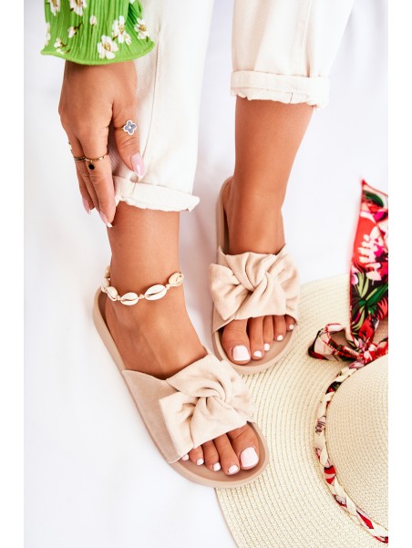 Classic Suede Slippers With A Bow Beige Hayle