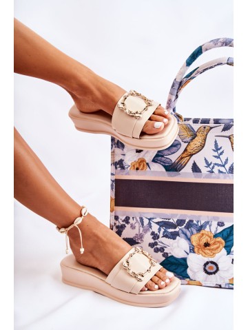 Women's Fashionable Leather Slippers Beige Adaline 2