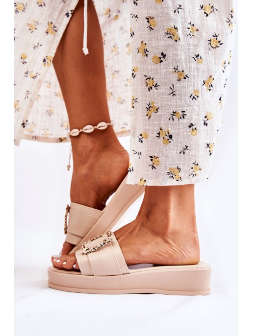 Women's Fashionable Leather Slippers Beige Adaline