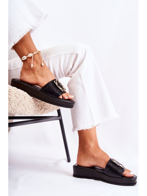 Women's Fashionable Leather Slippers Black Adaline