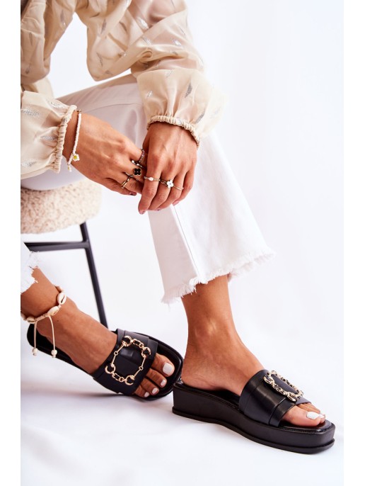 Women's Fashionable Leather Slippers Black Adaline