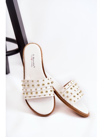 Women's Leather Slippers With Decoration White Brien 2