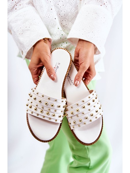 Women's Leather Slippers With Decoration White Brien