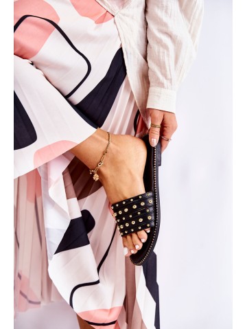 Women's Leather Slippers With Decoration Black Brien 2