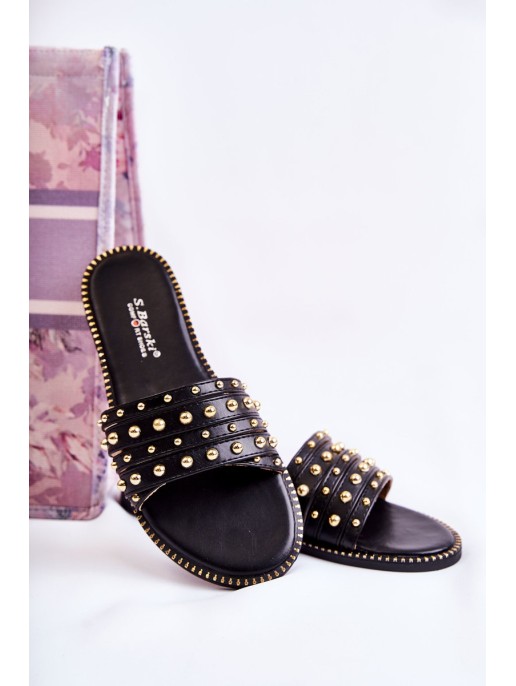Women's Leather Slippers With Decoration Black Brien