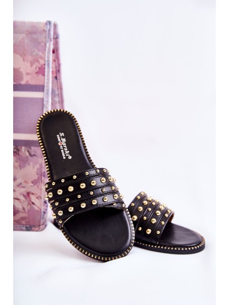Women's Leather Slippers With Decoration Black Brien