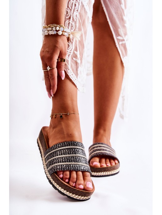 Women's Classic Slippers With A Chain Black Maddy Women's Classic Slippers With A Chain Black Maddy