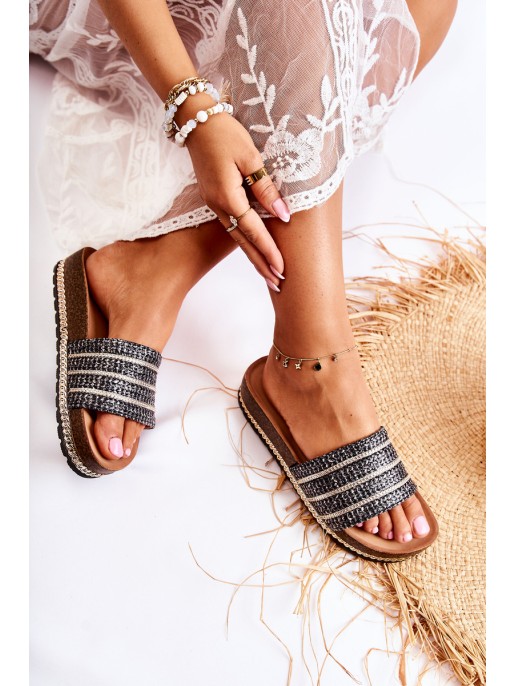 Women's Classic Slippers With A Chain Black Maddy Women's Classic Slippers With A Chain Black Maddy