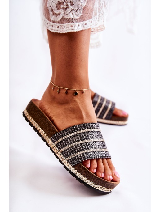 Women's Classic Slippers With A Chain Black Maddy Women's Classic Slippers With A Chain Black Maddy