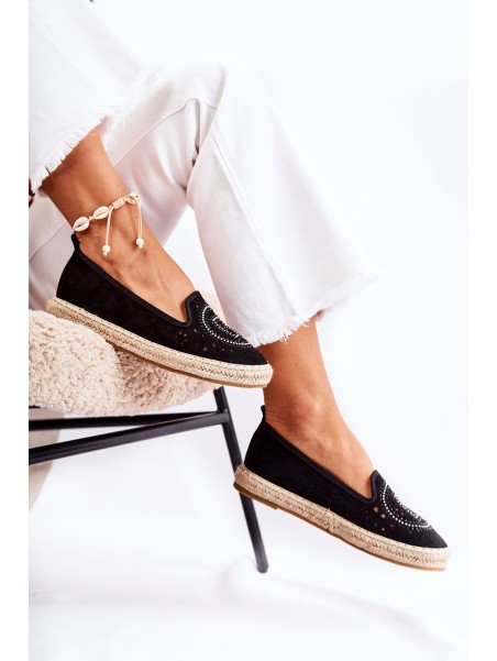 Ažūrinės užsegamos moteriškos espadrilės Black Meredith