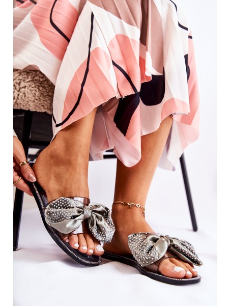 Women's Rubber Slippers With A Bow Black and Grey Meriden