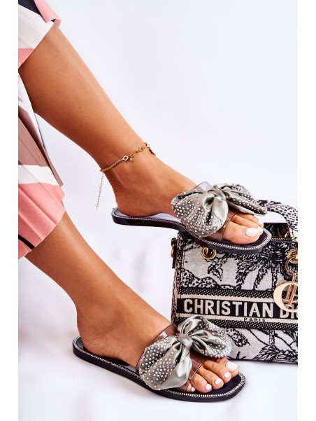 Women's Rubber Slippers With A Bow Black and Grey Meriden