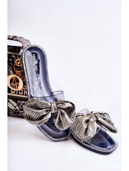 Women's Rubber Slippers With A Bow Black and Grey Meriden