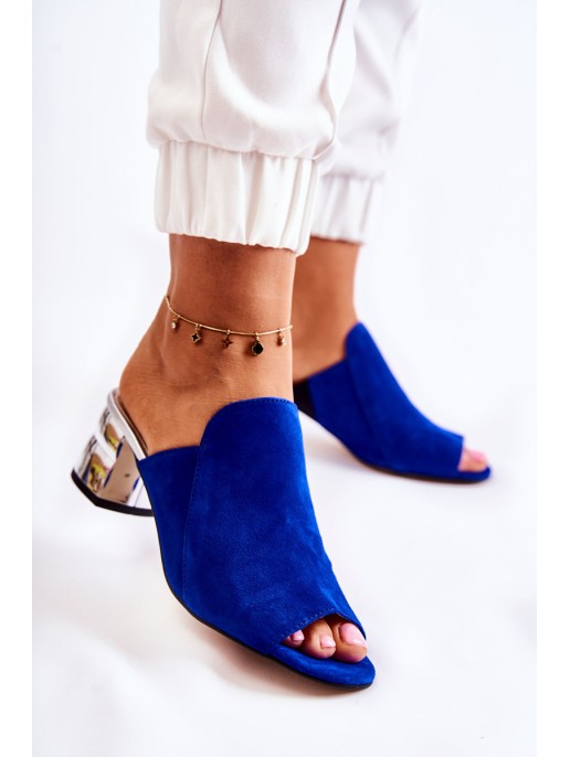 Women's Suede Sandals On Heel Navy Blue Marine