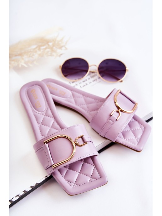 Women's Classic Leather Slippers With Decoration Violet Shilla