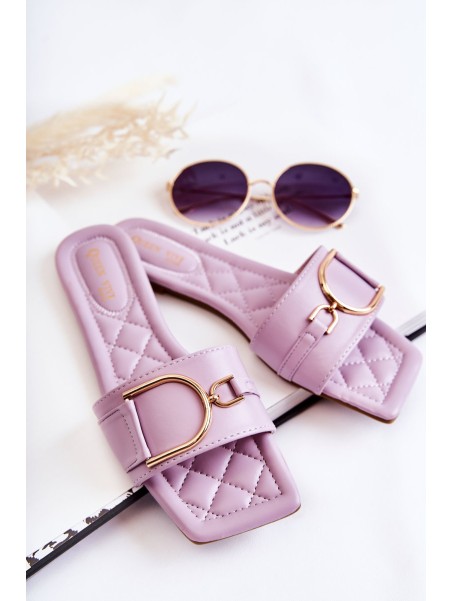 Women's Classic Leather Slippers With Decoration Violet Shilla