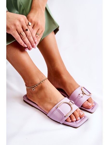 Women's Classic Leather Slippers With Decoration Violet Shilla