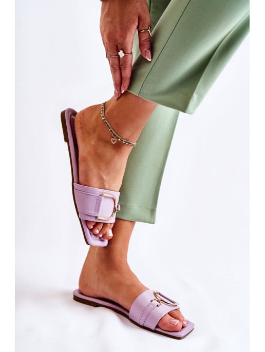 Women's Classic Leather Slippers With Decoration Violet Shilla