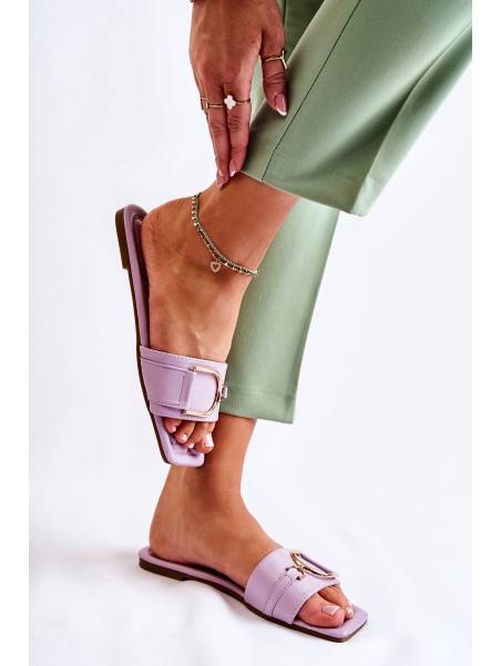 Women's Classic Leather Slippers With Decoration Violet Shilla