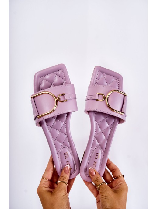 Women's Classic Leather Slippers With Decoration Violet Shilla