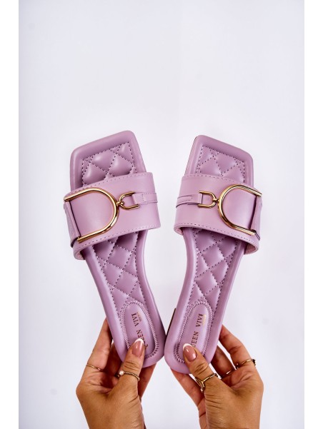 Women's Classic Leather Slippers With Decoration Violet Shilla