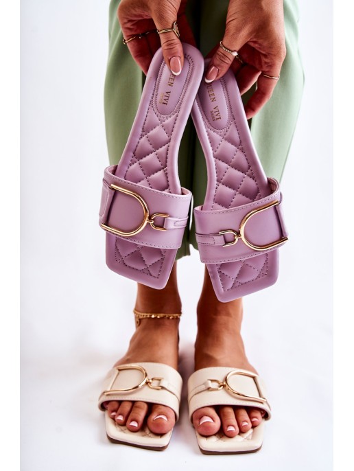 Women's Classic Leather Slippers With Decoration Violet Shilla