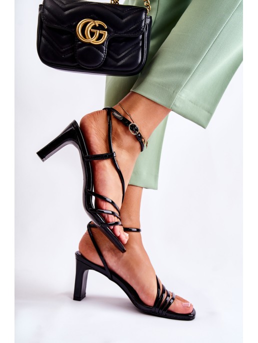 Classic Lacquered Sandals On Heel Black Milani Classic Lacquered Sandals On Heel Black Milani