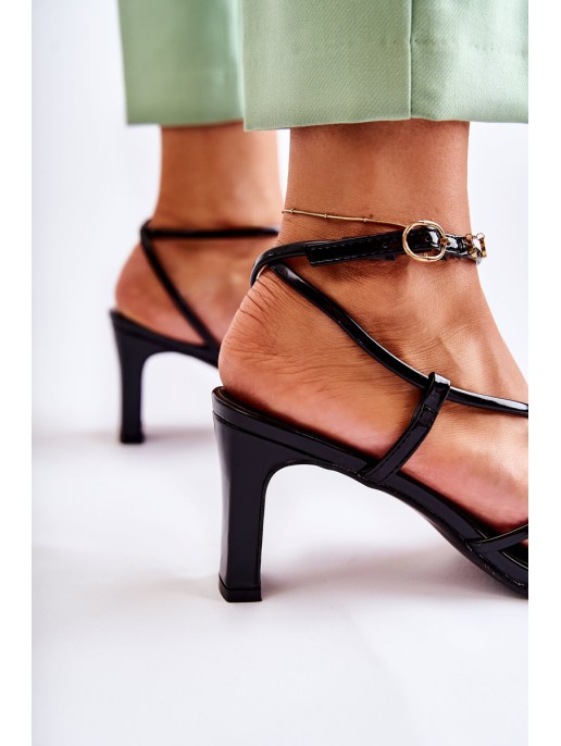 Classic Lacquered Sandals On Heel Black Milani Classic Lacquered Sandals On Heel Black Milani