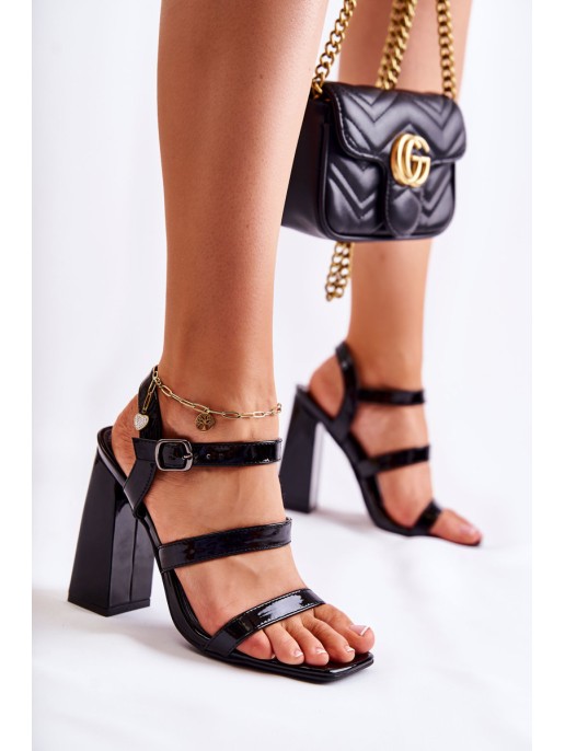 Fashionable Patent Heel Sandals Black Midnight Fashionable Patent Heel Sandals Black Midnight