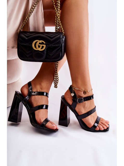 Fashionable Patent Heel Sandals Black Midnight Fashionable Patent Heel Sandals Black Midnight
