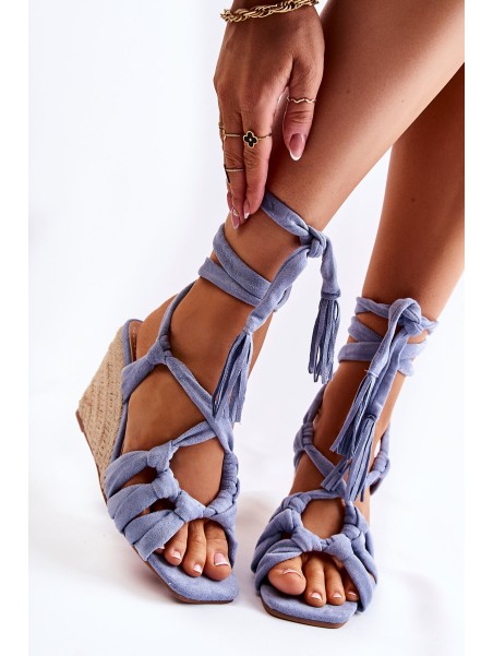 Suede Tied Wedge Sandals Blue Flavia