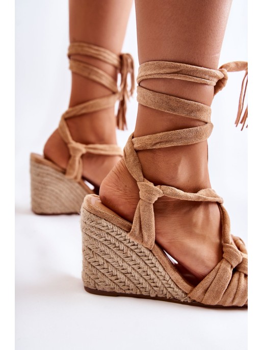 Suede Tied Wedge Sandals Beige Flavia Suede Tied Wedge Sandals Beige Flavia