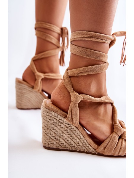 Suede Tied Wedge Sandals Beige Flavia
