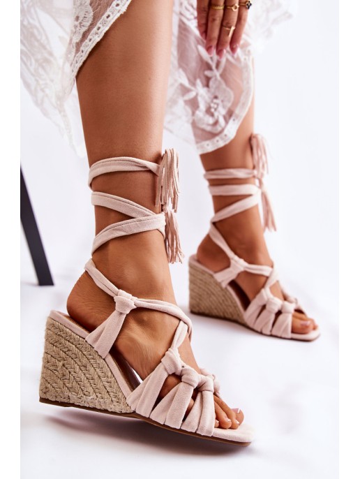 Suede Tied Wedge Sandals Light Beige Flavia Suede Tied Wedge Sandals Light Beige Flavia