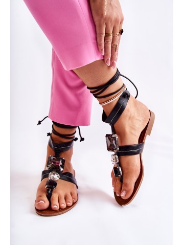 Tied Sandals With Crystals Black Shendon 2