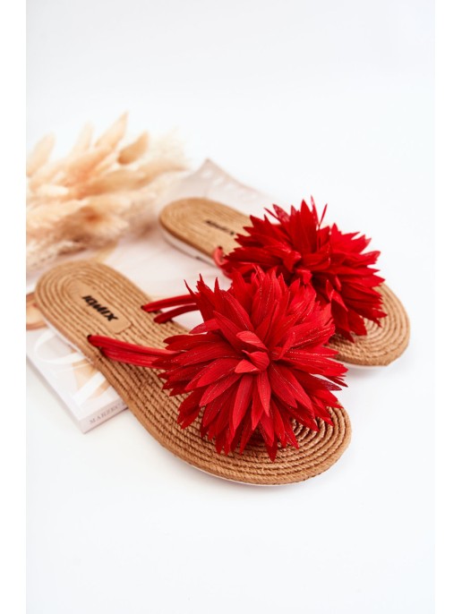 Women's Flip-flops With Fabric Ornament Red Eviana