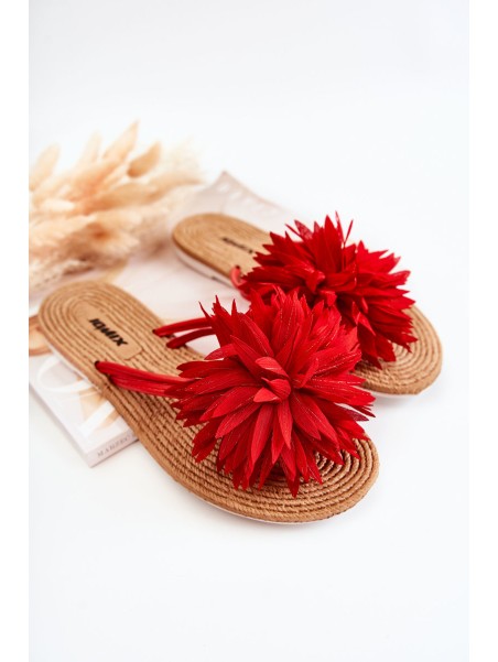 Women's Flip-flops With Fabric Ornament Red Eviana