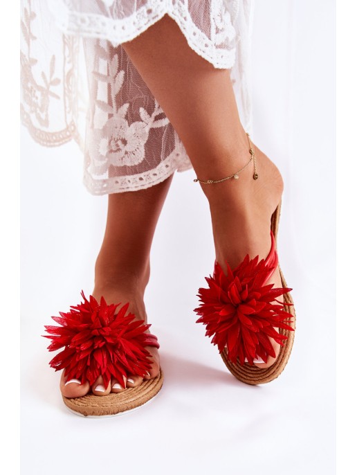 Women's Flip-flops With Fabric Ornament Red Eviana