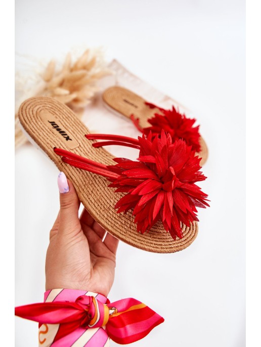 Women's Flip-flops With Fabric Ornament Red Eviana