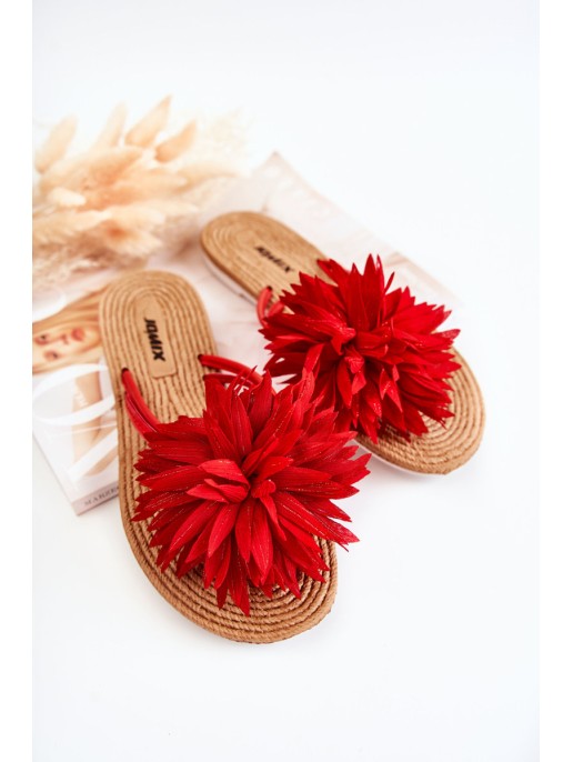 Women's Flip-flops With Fabric Ornament Red Eviana