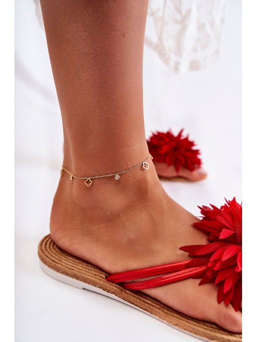 Women's Flip-flops With Fabric Ornament Red Eviana