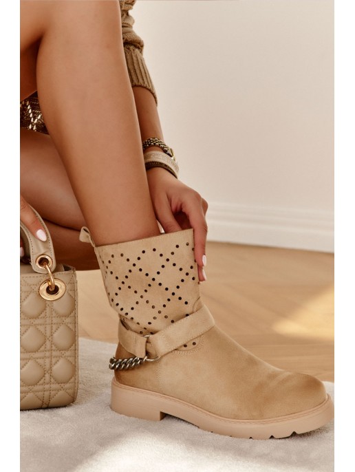 Openwork Booties With A Zipper With A Chain Beige Chantelle Openwork Booties With A Zipper With A Chain Beige Chantelle