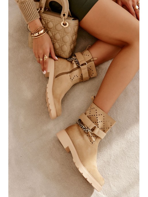 Openwork Booties With A Zipper With A Chain Beige Chantelle Openwork Booties With A Zipper With A Chain Beige Chantelle