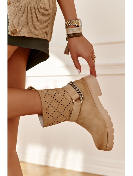 Openwork Booties With A Zipper With A Chain Beige Chantelle Openwork Booties With A Zipper With A Chain Beige Chantelle