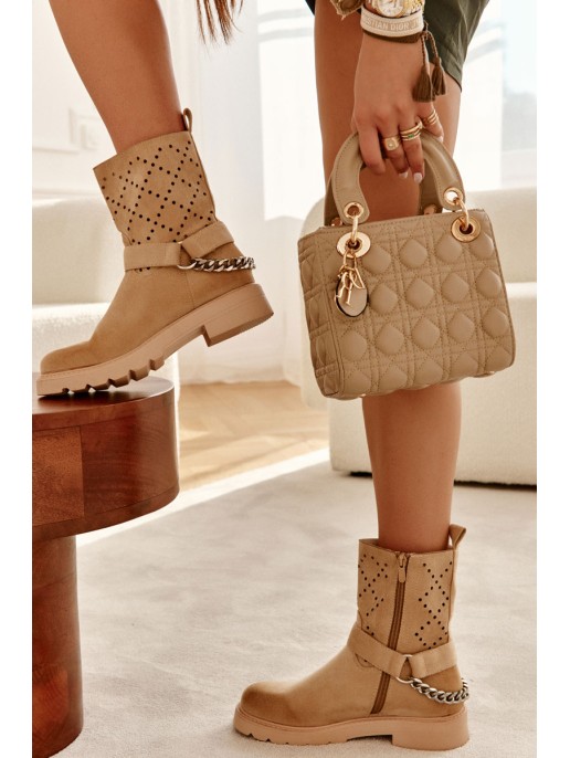 Openwork Booties With A Zipper With A Chain Beige Chantelle Openwork Booties With A Zipper With A Chain Beige Chantelle