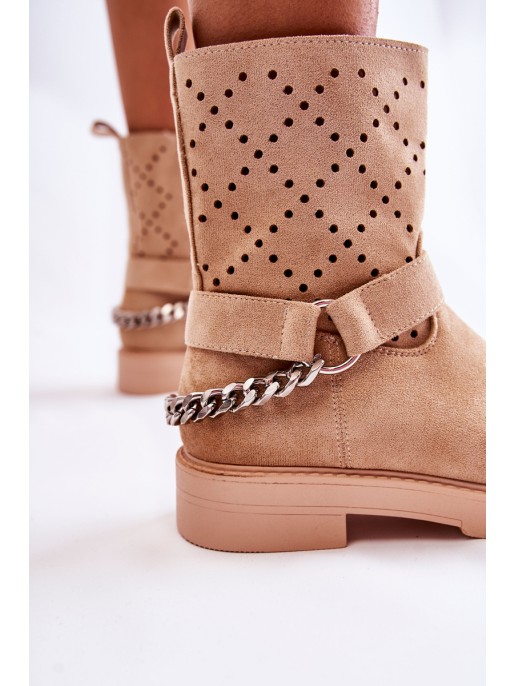 Openwork Booties With A Zipper With A Chain Beige Chantelle Openwork Booties With A Zipper With A Chain Beige Chantelle