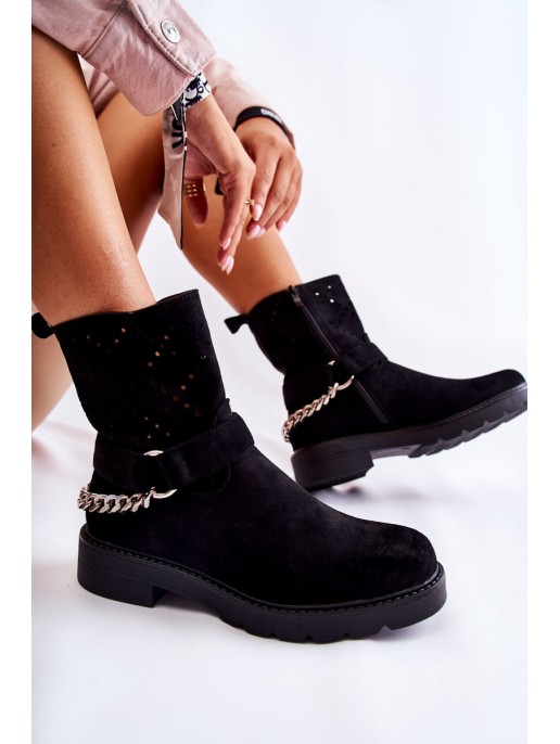 Openwork Booties With A Zipper With A Chain Black Chantelle