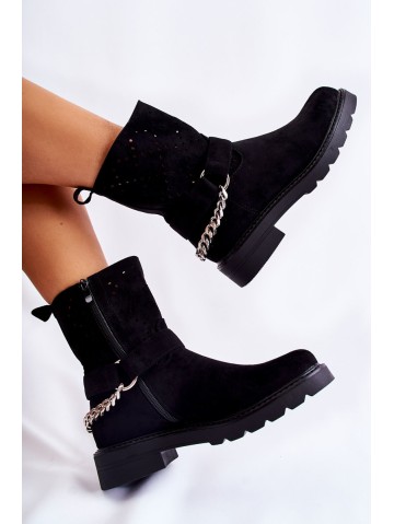 Openwork Booties With A Zipper With A Chain Black Chantelle 2